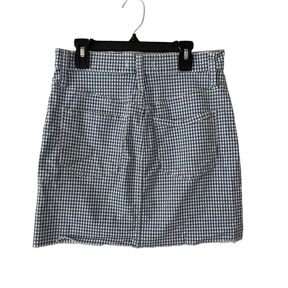 Madewell 26 Skirt Stretch Denim Straight Blue White Gingham Short Mini - Picture 8 of 9